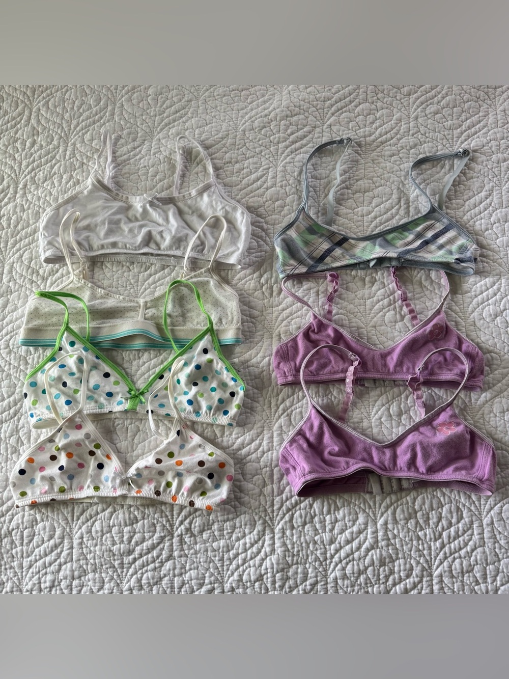 Maidenform Girls Bralette Set - White, Purple, Green, Multicolor Polka Dot